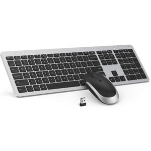 Wireless Keyboard and Mouse Combo - seenda Full Size Slim Thin Wireless Keyboard Mouse with On/Off Switch on Both Keyboard and Mouse - (Black and Silver)