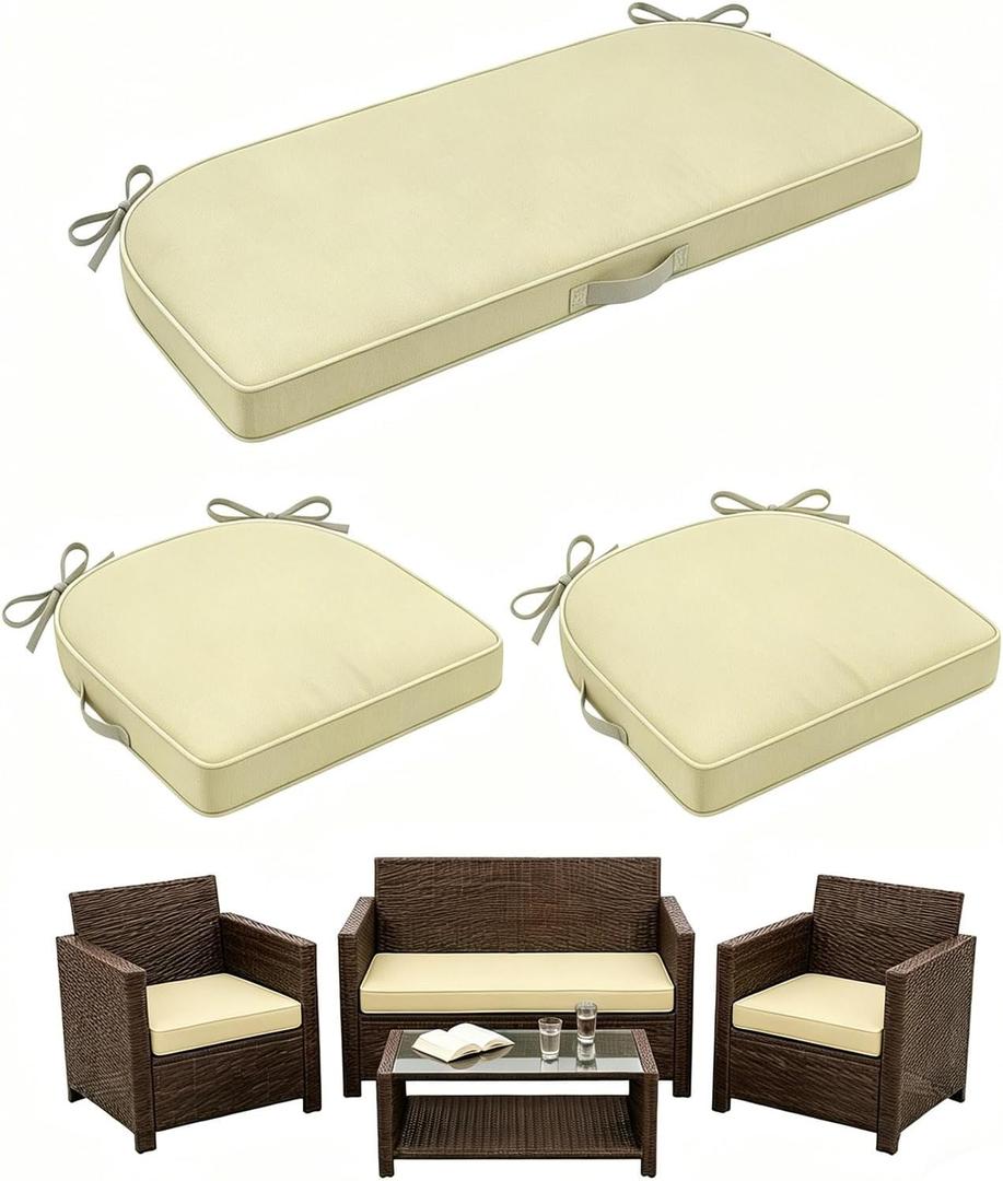 3 Pack Foam Wicker Patio Furniture Cushions, Replacement Cushions Fit Outdoor 4 Pieces Rattan Chair Sofa Set,Waterproof Outside Loveseat Pads,41x18x2 + 18x18x2,U Shape,Gray White