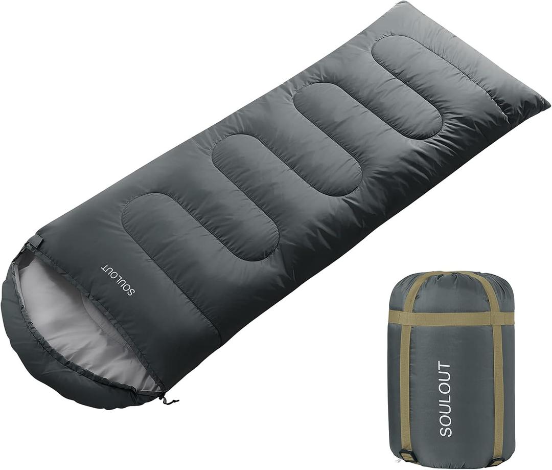 Envelope Sleeping Bag,3-4 Seasons Warm Cold Weather Lightweight, Portable, Waterproof Compression Sack Adults & Kids - Indoor & Outdoor Activities: Traveling Camping Backpacking Hiking, Light Grey