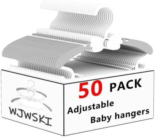 WJWSKI Kids Hangers for Closet, 50 Pack Baby Clothes Hanger, Adjustable Toddler Hangers for Boy Nursery, Cascading Plastic Perchas for Newborn Babies Children Infant, Space Saving Perchas Bebés, Grey