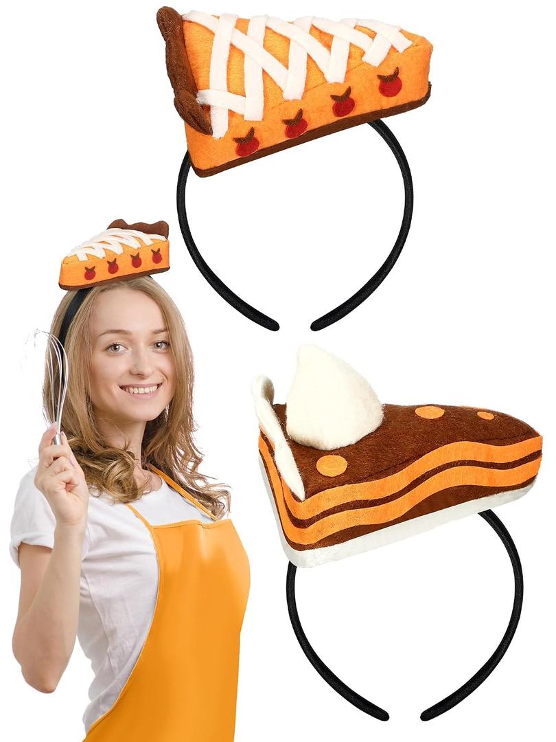 2 Pcs Thanksgiving Pumpkin Pie Costume Thanksgiving Funny Hairband Pie Party Favor Supplies Fall Costume Dress up Headband