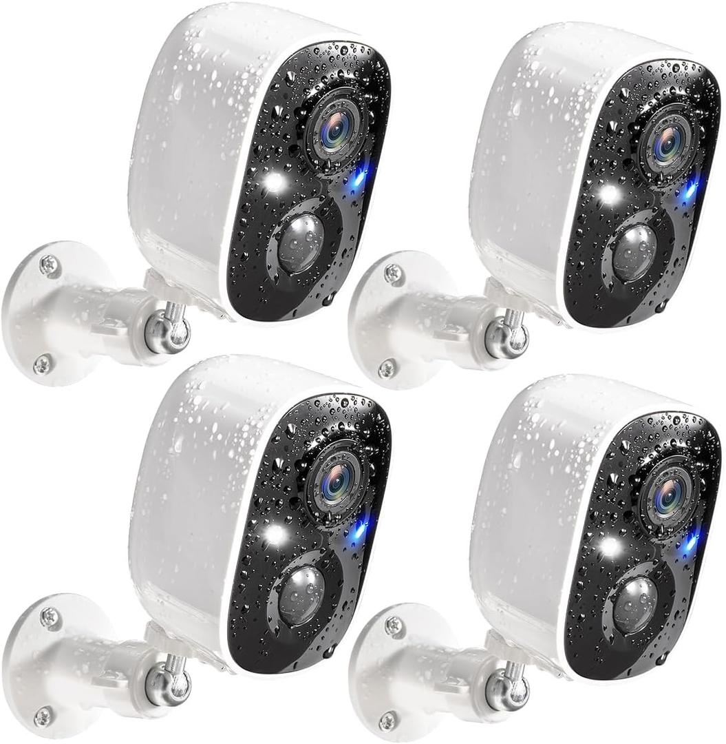 GMK Security Cameras Wireless Outdoor 4 Pack, 2K Battery Powered Cameras for Home Security, Color Night Vision, Motion Detection, 2-Way Talk, IP65 Waterproof, Remote Access, Cloud/SD Storage (White)