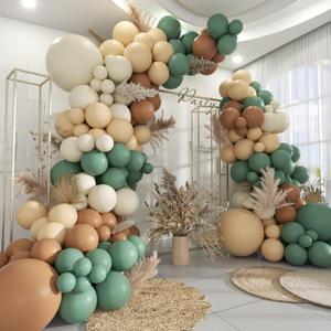 Green White Brown Balloon Garland Arch Kit, 160Pcs Sage Green White Sand Tan Brown Balloons for Birthday Bridal Baby Shower Gender Reveal Wedding Party Decorations