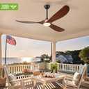 52 Inch Ceiling Fans with Lights and Remote Control, Outdoor Ceiling Fan with Light Solid Wood 3 Blade Propeller Ceiling Fan, Quiet High CFM Damp Rated Outdoor Fan for Patios Farmhouse, Dark Walnut