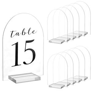 MAQUITA 10 Pack Clear Arch Acrylic Sign with Stand, DIY Arch Sign Blank, 5x7 Inch Clear Acrylic Holder for DIY Name Card, Event&Party Decoration, Wedding Table Numbers