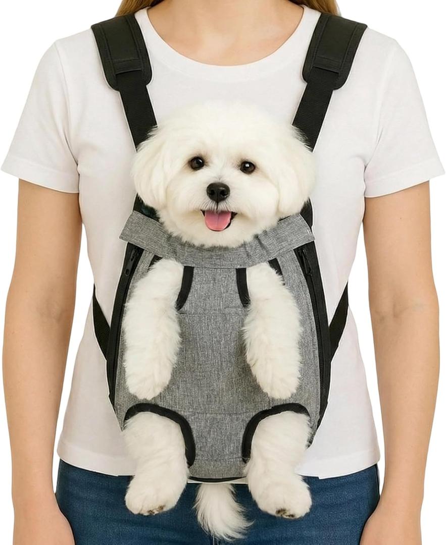 Dog Backpack Carrier, Front Pocket for Essentials, Legs Out Carrying Sling Travel Bag for Dogs 4-7 Lbs, Soft Wearable Puppy Chest Carry Backpacks for Walking/Hiking/Camping/Traveling