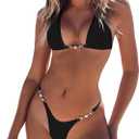 TASHEHE Women's Triangle Thong Bikini Set Sexy String Brazillian Two Piece Swimsuit Cute Bikini Bathing Suit (Black, M)