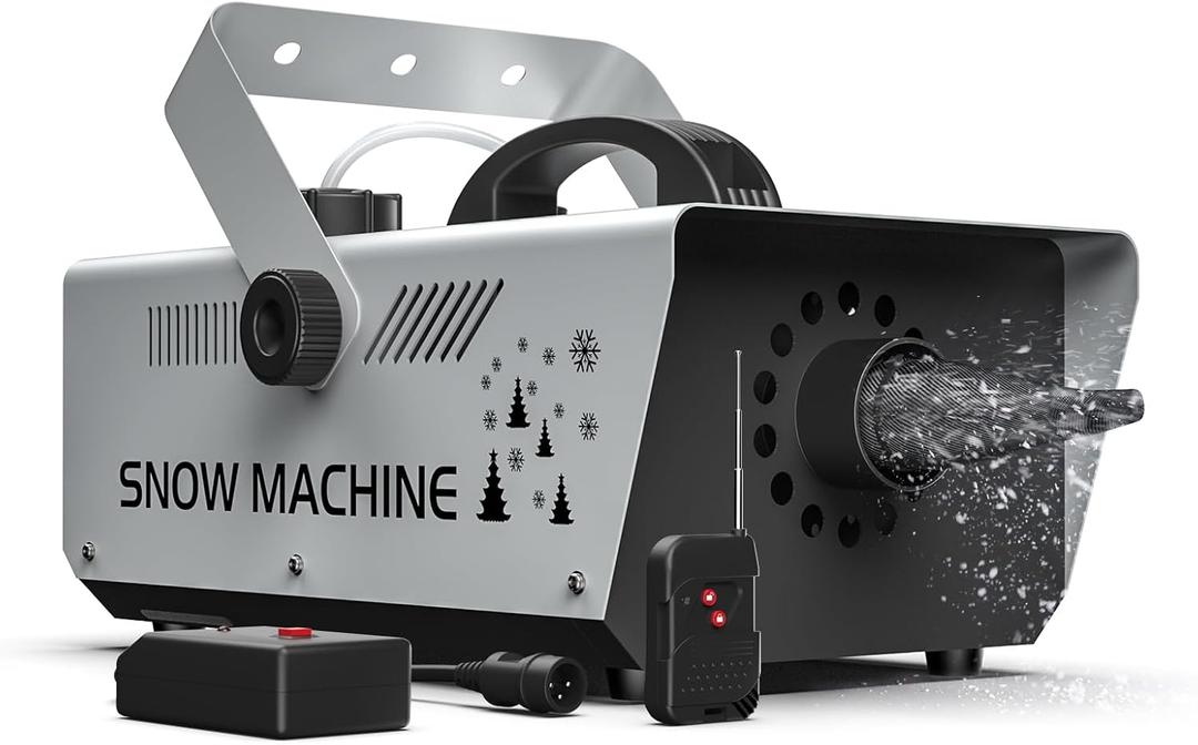 1000W Snow Machine Remote & Manual Control Snowflake Making Adjustable Snowflake Size Snowmaker Perfect for Christmas,Weddings and Theatrical Effects (Grey, 1)