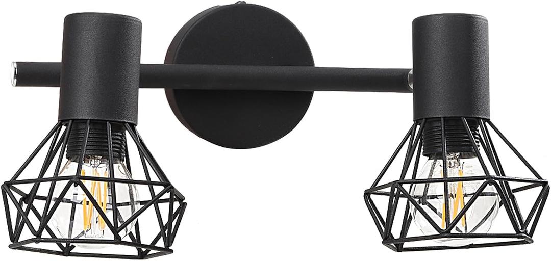 Industrial 2 Light Track Lighting Kit 2-Head Vintage Wall Light Adjustable Bathroom Spotlight Over Mirror for Kitchen, Living Room, Hallway, Bathroom, Cabinet, Bulbs Not Included