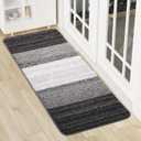 Smiry Dog Door Mat for Muddy Paws, Absorbs Moisture and Dirt, Low-Profile Entryway Mat with Non-Slip Backing, Entry Indoor Outdoor Doormat for Inside Floor (59x24 Inches, Grey, Striped)