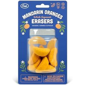 3 x Genuine Fred Mandarin Orange ERASERS, Set of 6, Quality Materials, Fun Desk Accessory, Perfect for School, Home, or Office, Gift-Ready Packaging