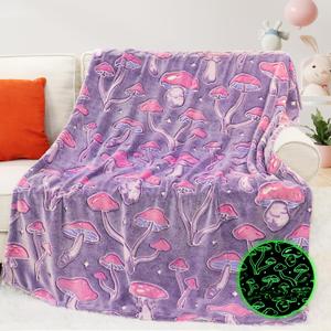 Mushroom Throw Blanket Gifts for Women Girls, Glow in The Dark Mushroom Decor Cute Blankets for Bed Sofa Couch, Cottagecore Room Decor Stuff Kids Gifts for Birthday Christmas (Throw Size 50" x 60" (127 x 152 cm))
