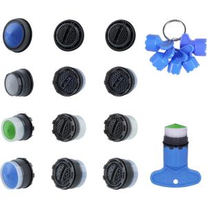 Hibbent 12 Pcs Faucet Aerator for Cache Aerators with 6 Pcs Cache Faucet Aerator Key Removal Wrench Tool, Cache Aerators Replacement Inserts for Sink M16.5 18.5 21.5 24 mm Tap Aerators Flow Restrictor