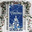 Christmas Party Decorations Large Size Merry Christmas and Happy New Year Door Banner for Xmas Party Decorations, 71x35 Inches (Blue Silver)