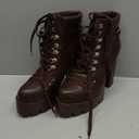 Susanny Sexy High Heels for Women Boots Round Toe Platform Booties Lace Up Suede Side Zipper Ankle Bootie (9.5, Chocolate Brown)