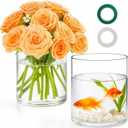 TBWIND 2Pcs Glass Cylinder Vases for Centerpieces, 6" x 4.7" Wide Mouth Flower Vase Hurricane Glass Candle Holders, Clear Vases Bulk with 2 Floral Tapes for Floating Candles Wedding Party Home Decor