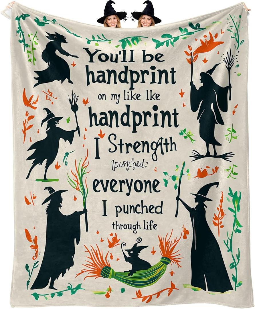 Cozy Halloween Throw Blanket 50x60 Inches - Soft Flannel Oversized Horror Themed Decor for Fall Day of The Dead, Featuring Witch Designs, for Women