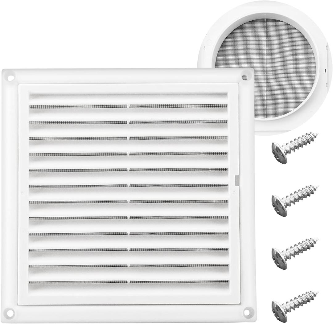 Funmit 6" Louvered Vent Cover Stops Birds Nesting for Outside Dryer Exhaust Air Vent Cover with Screws for Easy Installation (White) (6" Dryer vent cover Outdoor)