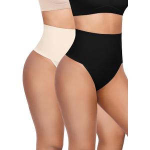 HBselect Thong Shapewear Tummy Control for Women, Seamless Thong Shapewear Body Shaper Briefs Underwear Girdle (X-Large, 2pack(black/Beige))