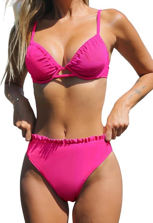 CUPSHE Bikini Set for Women High Waisted Bathing Suit with Triangle Top L