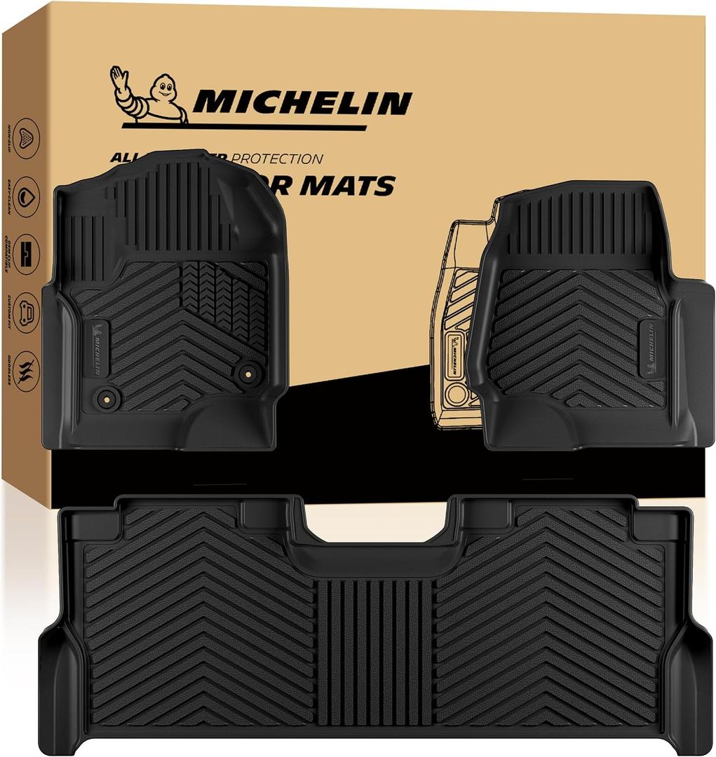 Michelin Vehicle Mats for 2017-2026 Ford F250/F350/F450 Super Duty CrewCab | Fit Bucket Seat with Under Seat Storage, Carpet Floor, All-Weather TPE Custom Fit Floor Mats/Truck Liner, 3 PCS, Premier