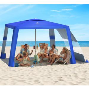 Rhino Valley Beach Cabana, 8 * 8FT Beach Tent UPF50+ Protection, Easy Setup Beach Canopy Wind Resistant with Cup Holder, Compact Beach Shade Foldable Beach Tent Sun Shelter,Dark Blue