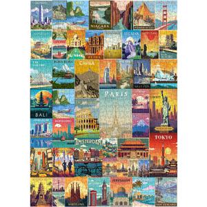 Vintage World Travel Puzzles for Adults 1000 Piece, Colosseum Eiffel Tower Landscape Poster Puzzle Landmarks, Scenic Jigsaw Puzzles for Adults Paris Italy Scenery