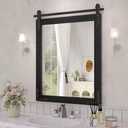 JIINGYO Black Farmhouse Mirror for Wall, 22x30 Inch Wood Framed Rectangle Bathroom Vanity Mirror, Barn Door Style Mirrors Decor Mirror for Living Room Bedroom Entryway