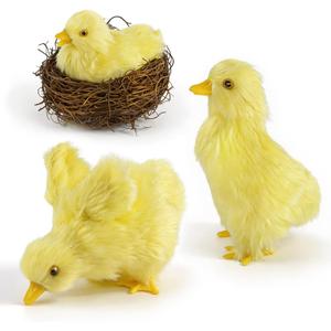 Stuffed Duck Plushies 4pcs,Realistic Plush Furry Yellow Baby Ducks Toy With Nest,Lifelike Animal Statue Duckling,Fake Duck Figurine,Easter For Spring Home Decors Gifts Decorations Photoshoot Props
