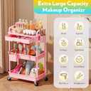 SUNALLY Makeup Cart Organizer with Drawers, Floor Skincare Organizers Vanity Storage Organizer, Rolling Makeup Bathroom Storage Cart Cosmetics Display Cases for Skin Care Perfume Nail Polish, Pink