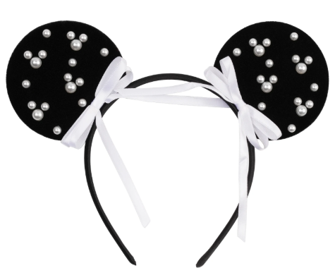 Trnerm Black Fuzzy Mouse Ears Headband for Women, Cute Beads Headband with Bows，Halloween Costume Accessory