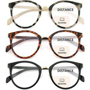 3 Pack Bifocal Reading Glasses for Women Men Clear Top Rectangle Multifocal Readers Blue Light Bi-focal Eyeglasses (Multicolor, +2.50)