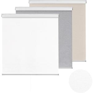 ChrisDowa Cordless 100% Blackout Roller Shade, with Striped Jacquard, Thermal Insulated, UV Protection Fabric, Total Blackout Blinds for Window, French Doors, Home and Office. White, 58" W x 72" H