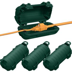 Extension Cord Cover Outdoor, 4 Pack IP54 Water-Resistant Power Cord Protector Electrical Connection Box Outside Weatherproof Cable Safety Cover for Electronics Plug Outlet Tool Holiday Light, Green