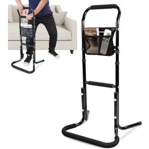 Portable Chair Stand Assist for Elderly, Height Adjustable Mobility Aids, 300LBS Capicity, Lift Safety Assist Devices Helps Seniors Get Up from Couch, Bed, Floor, Padded Cane Bars, Black (Enlarged Base)