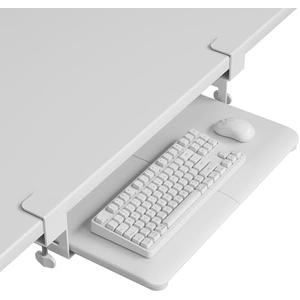 BONTEC KMT01-PJ Under Desk Keyboard Tray, Pull-Out Keyboard & Mouse Platform with C-Clamp, 20 x 11.8 in Space-Saving Ergonomic Slide-Out Drawer, White
