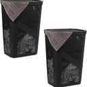 Mind Reader 60L Slim Laundry Hamper, Clothes Basket, Lid, Ventilated, Plastic, Set of 2, Black, 2-Pack