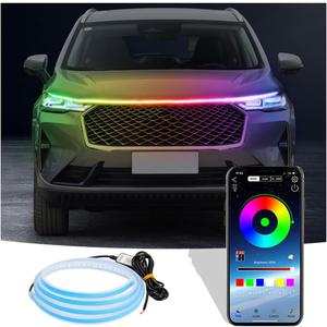 BELOMI Car Hood LED Light Strip, 70 Inch Flexible Waterproof Daytime Running Light, 12V Multi-Color Dynamic Decorative Atmosphere Lamp, Car Exterior Accessories Hood Strip Light for Cars, SUV, RV