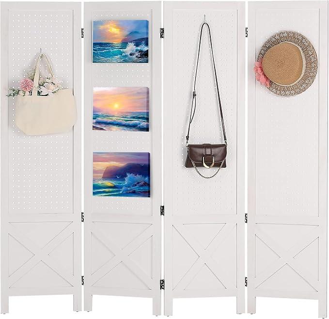 Wnutrees 4 Panel Pegboard Display,5 Ft Folding Privacy Screen Room Divider
