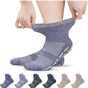 Bulinlulu Diabetic Socks with Grippers for Women&Men-6 Pairs Non Binding Diabetic Ankle Socks, Wide Non Skid Loose Top Socks with Seamless Toe(Large, Dark Colors)