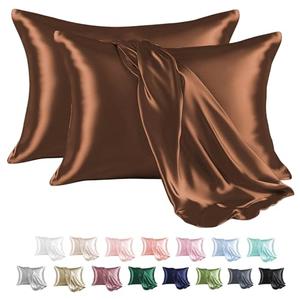 MR&HM Satin Pillowcase for Hair and Skin, Silk Satin Pillowcase 2 Pack, King Size Pillow Cases Set of 2, Silky Pillow Cover with Envelope Closure (20x40, Brown)