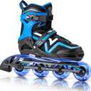 Ruthfot Adjustable Inline Skates for Boys and Girls with Full Light Up Wheels, Outdoor Rollerskates for Kids and Women (Large - Youth (4-8.5 US), Blue)