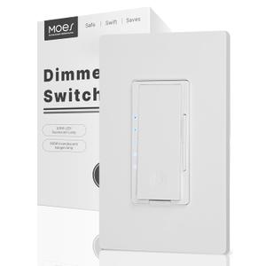 MOES Digital Dimmer Light Switch, 3 Way & Single Pole Dimmable Switches for LED,CFL,Incandescent,Halogen, 600Watt Max, No Neutral Wire Required, ON/Off Switch with Dimming Buttons (1 Pack, White)