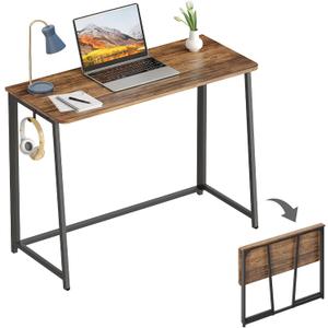 WOHOMO Folding Desk, Small Writing Desk 39.4", Space-Saving Foldable Laptop Table Writing Workstation for Home Office, Easy Assembly, Rustic Walnut (Large Size:39.4 x 15.7, Brown)