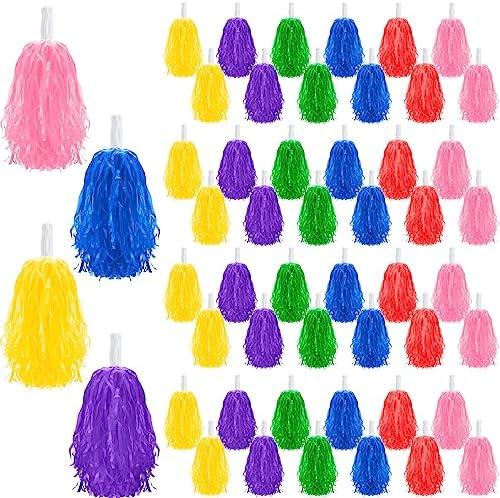 Yunsailing 48 Pieces Plastic Cheer Pompoms Sports Dance Cheerleader Pom Poms with Handles Squad Team Spirited Sports Party Dance Cheering Decorations for Adults Cheerleading
