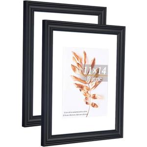 2 Pack 11x14 Picture Frames Black, Display Picture 8 x 10 with Mat, Photo Frame for Wall Gallery Mounting