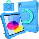 MRWHO Kids Case for iPad (A16) 11th Generation 11 inch 2025/ 10th Generation 10.9 inch 2022 - Sturdy Lightweight Flexible Shockproof Rotating Stand Handle Girls Boys Cover for iPad 11 10 Gen, Blue