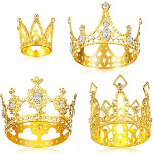 Jetec 4 Pcs Crown Cake Topper Small Crown for Flower Bouquets Birthday Tiara Cake Decorations Princess Rhinestone Pearl Tiara for Wedding Bridal Shower Party Decor(Gold,Fresh Style)