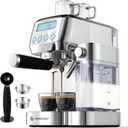 AMZCHEF Espresso Machine with LCD Display, 20 Bar Cappuccino Machines with Automatic Milk Frother for Home Gifts, Latte Coffee Maker with Dual Wall & ESE Filters, Stainless Steel Style 