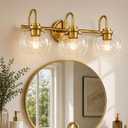 Gold Vanity Light, 3 Light Bathroom Light Fixtures, Modern Bathroom Vanity Lights Fixtures Over Mirror with Clear Glass Globe Shade, Gold Wall Sconces for for Mirror Bathroom Hallway (E26 Base)
